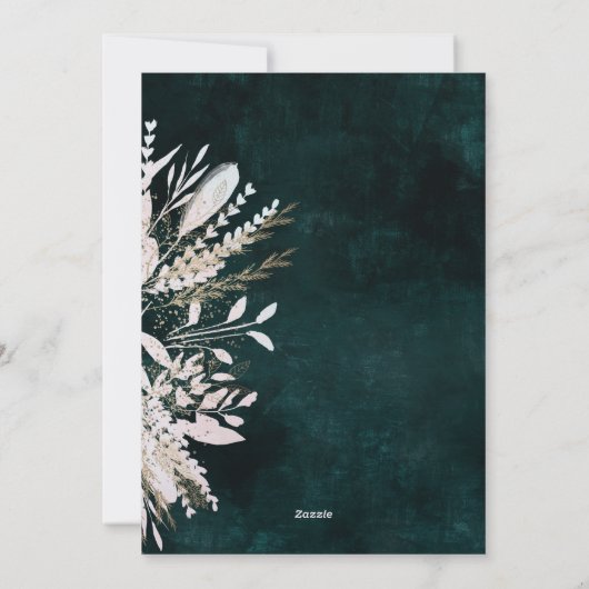 Verguld weide wow boeket, smaragdgroen feestdagenkaart (Achterkant)