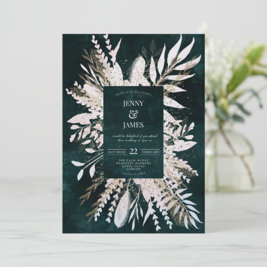 Verguld weide wow boeket, smaragdgroen feestdagenkaart (Staand voorkant)