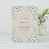 Vergulde Aqua Seafoam Blad Bruiloft Kaart (Staand voorkant)