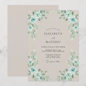 Vergulde Aqua Seafoam Blad Bruiloft Kaart (Voorkant / Achterkant)