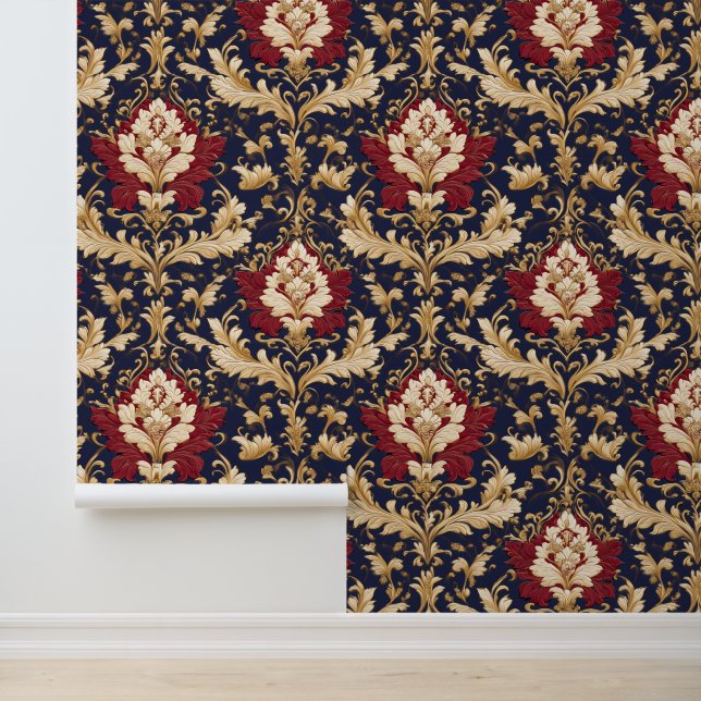Vergulde Art Nouveau Bloemendamask Behang (Applicatie)