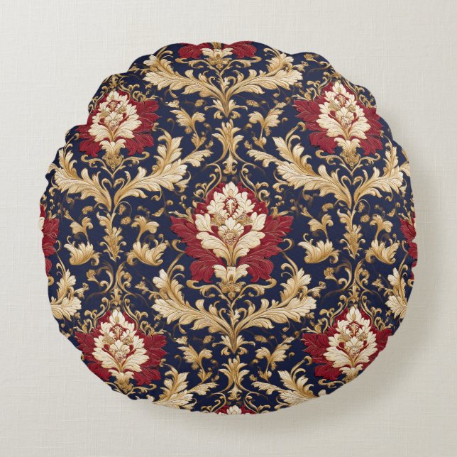 Vergulde Art Nouveau bloemendamask Rond Kussen (Voorkant)