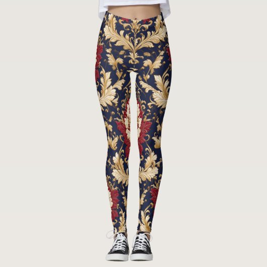 Vergulde Art Nouveau Bloemendamast Leggings (Voorkant)