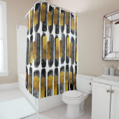 Vergulde Artistry: Zwart & Goud Abstract Douchegordijn (In situ)