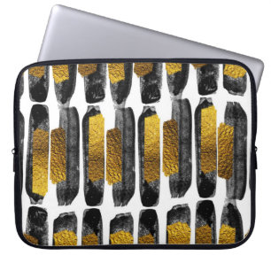 Vergulde Artistry: Zwart & Goud Abstract Laptop Sleeve