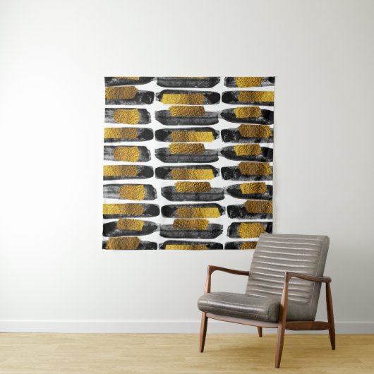 Vergulde Artistry: Zwart & Goud Abstract Wandkleed (In Situ (horizontaal))