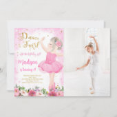 Vergulde Ballerina Foto Uitnodiging  (Voorkant)