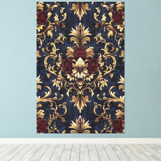 Vergulde Barokke Bloemen Wervelingen Canvas Afdruk (Insitu (Houten vloer))