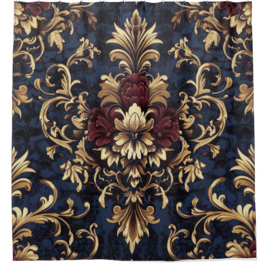 Vergulde Barokke Bloemen Wervelingen Douchegordijn (Voorkant)