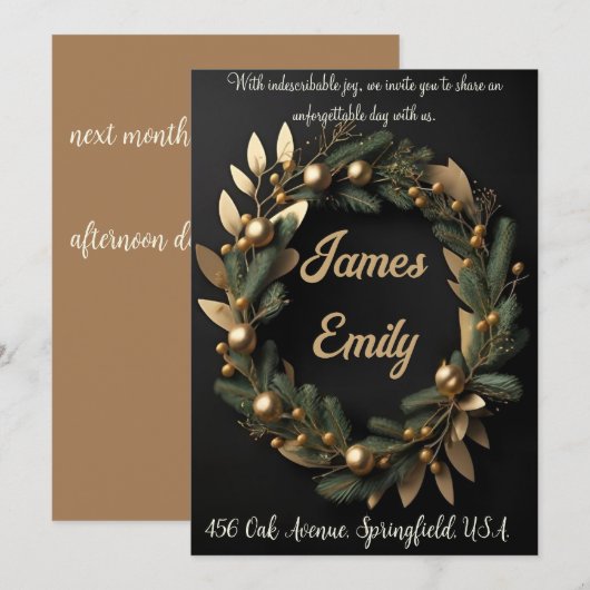 Vergulde begroeiing op zwart | Trouwkaart Feestdagenkaart (Voorkant / Achterkant)