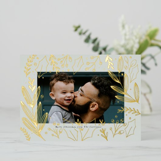 Vergulde Blad Foto Goud Folie Kerstkaart Folie Feestdagenkaart (Staand Voorkant)