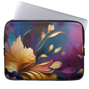 Vergulde Bloei – Abstracte Bloemcompositie Laptop Sleeve