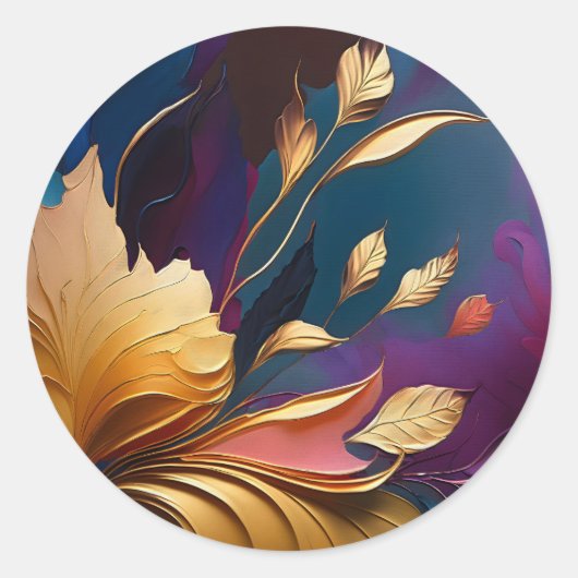 Vergulde bloei - Abstracte bloemcompositie Ronde Sticker (Voorkant)