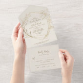 Vergulde Bloem | Crème en Gouden Bruiloft All In One Uitnodiging (Afscheurbaar)