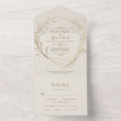 Vergulde Bloem | Crème en Gouden Bruiloft All In One Uitnodiging (Binnen)