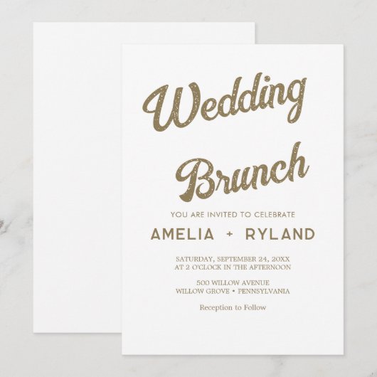 vergulde bloem | Crème & Goud Bruiloftsbrunch Kaart (Voorkant / Achterkant)