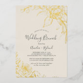 Vergulde Bloem | Goud Folie Bloemen Trouw Brunch Folie Uitnodiging (Voorkant)