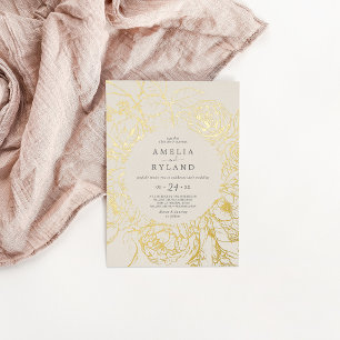 Vergulde bloem Goud Folie Crème 4.25x5.6" Trouwf Uitnodiging Briefkaart