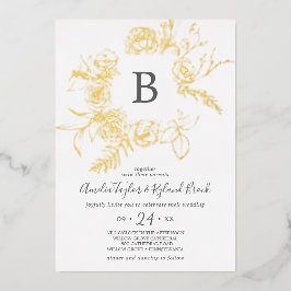 Vergulde Bloem | Goud Folie Monogram Trouw Uitnodiging
