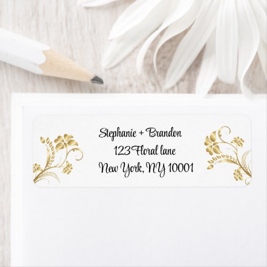 Vergulde bloem goud moderne retouradreslabels etiket (Insitu)