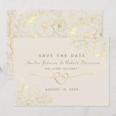 Vergulde Bloem Gouden Trouw Save The Date (Voorkant / Achterkant)