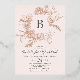 Vergulde Bloem Roze Goud Folie Roze Monogram Huwel Uitnodiging