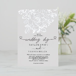 vergulde bloem   Zilverfolie Grijze Trouwdag Folie Uitnodiging