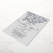 vergulde bloem | Zilverfolie Grijze Trouwdag Folie Uitnodiging (Gedraaid)