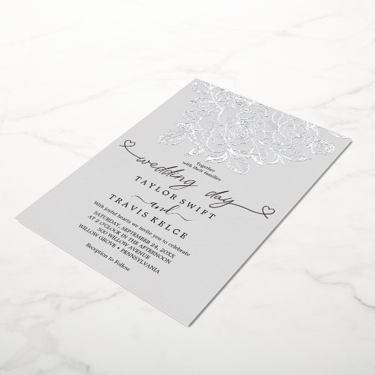 vergulde bloem | Zilverfolie Grijze Trouwdag Folie Uitnodiging (Gedraaid)