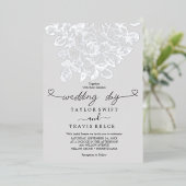 vergulde bloem | Zilverfolie Grijze Trouwdag Folie Uitnodiging (Staand Voorkant)