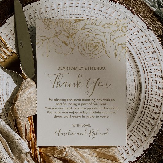 Vergulde Bloemcrème Goud Boho Bedankt Tafel Kaart