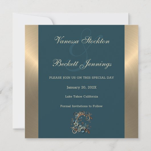 Vergulde bloemelegantie Bewaar de datum Save The Date (Achterkant)