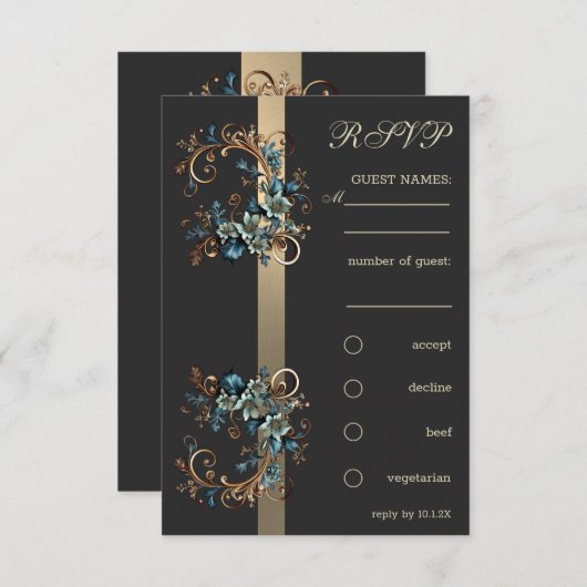 Vergulde bloemelegantie RSVP Kaart (Voorkant / Achterkant)