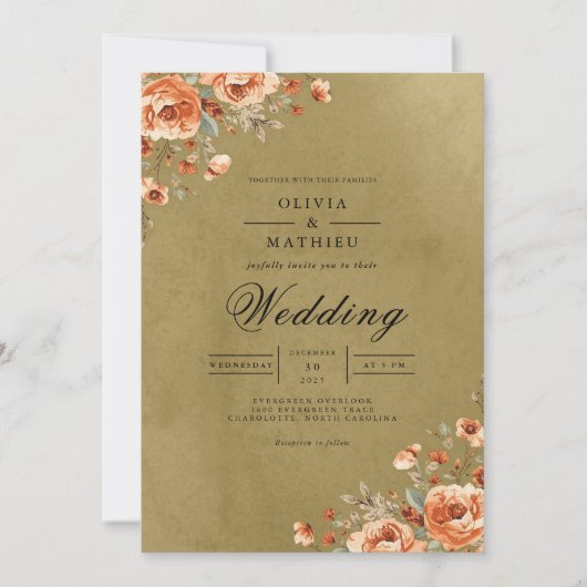 Vergulde Bloemen Boog Boog Huwelijk Kaart (Voorkant)