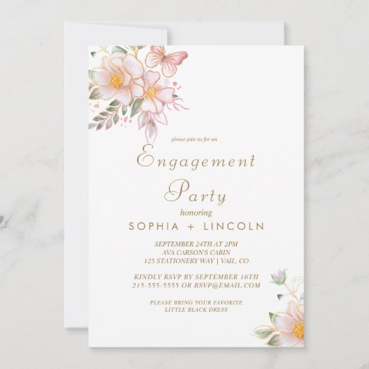 Vergulde Bloemen Cream & Goud Engagement Party Kaart (Voorkant)