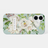 Vergulde Bloemen Custom Monogram | Mint iPhone 16 Hoesje (Achterkant horizontaal)