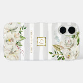 Vergulde Bloemen | Grijze Strepen Bloemige Monogra Case-Mate iPhone Case (Achterkant (horizontaal))