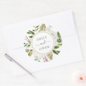Vergulde bloemen krans bruiloft monogram ronde sticker (Envelop)