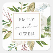 Vergulde bloemen krans bruiloft monogram vierkante sticker (Voorkant)