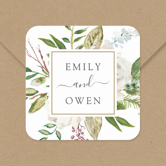 Vergulde bloemen krans bruiloft monogram vierkante sticker