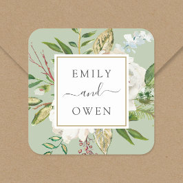 Vergulde bloemen krans bruiloft monogram vierkante sticker