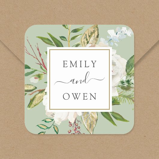 Vergulde bloemen krans bruiloft monogram vierkante sticker