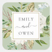 Vergulde bloemen krans bruiloft monogram vierkante sticker (Voorkant)