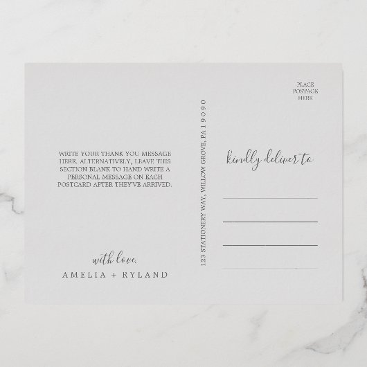 Vergulde bloemen | Roos Goudfolie en Grijs Dank u Folie Uitnodiging Briefkaart (Achterkant)