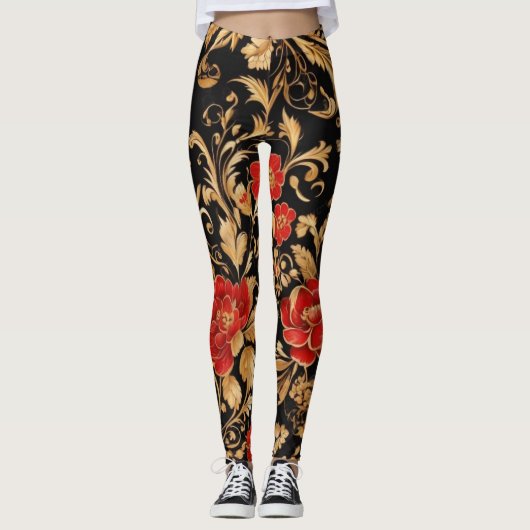 vergulde bloemen: weelderige bloemen leggings (Voorkant)