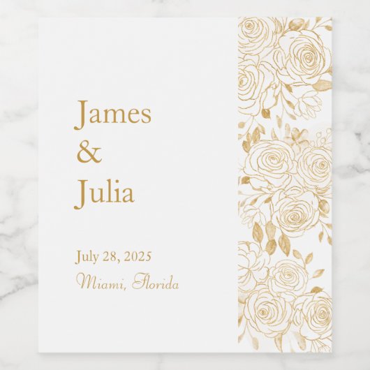 VERGULDE BLOEMEN WIJN ETIKET (Enkel label)