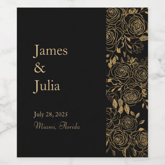 VERGULDE BLOEMEN WIJN ETIKET (Enkel label)