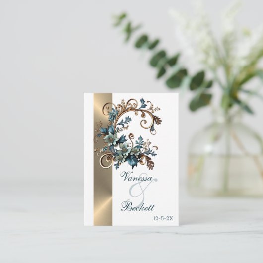 Vergulde bloemige elegantie informatiekaartje (Staand voorkant)