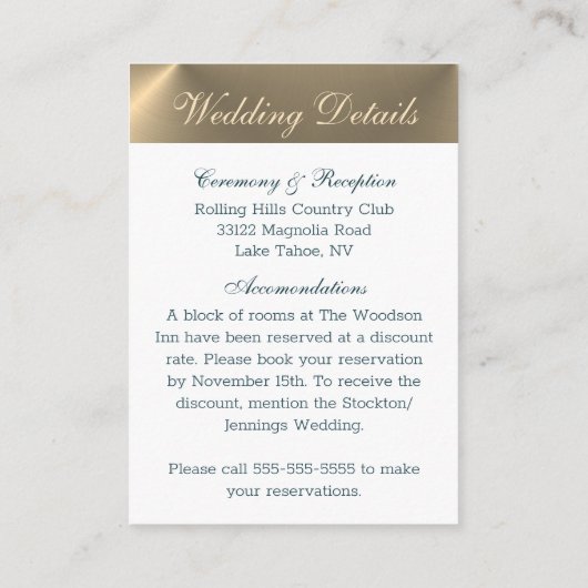 Vergulde bloemige elegantie informatiekaartje (Achterkant)