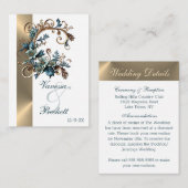 Vergulde bloemige elegantie informatiekaartje (Voorkant / Achterkant)